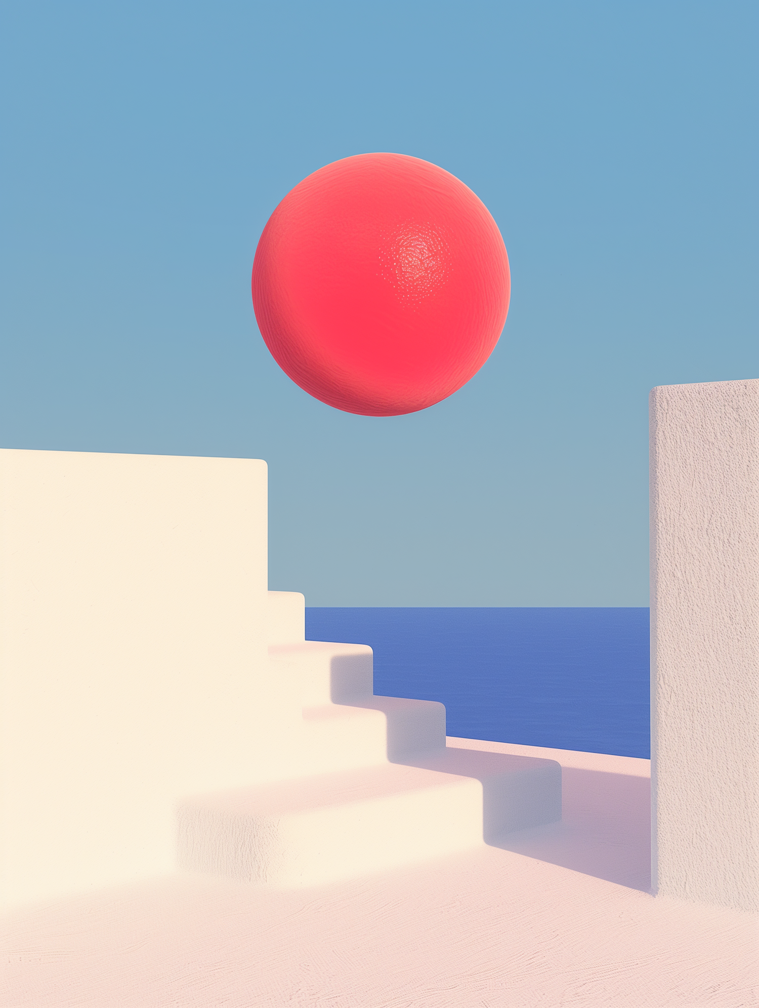 Red Sphere and White Steps