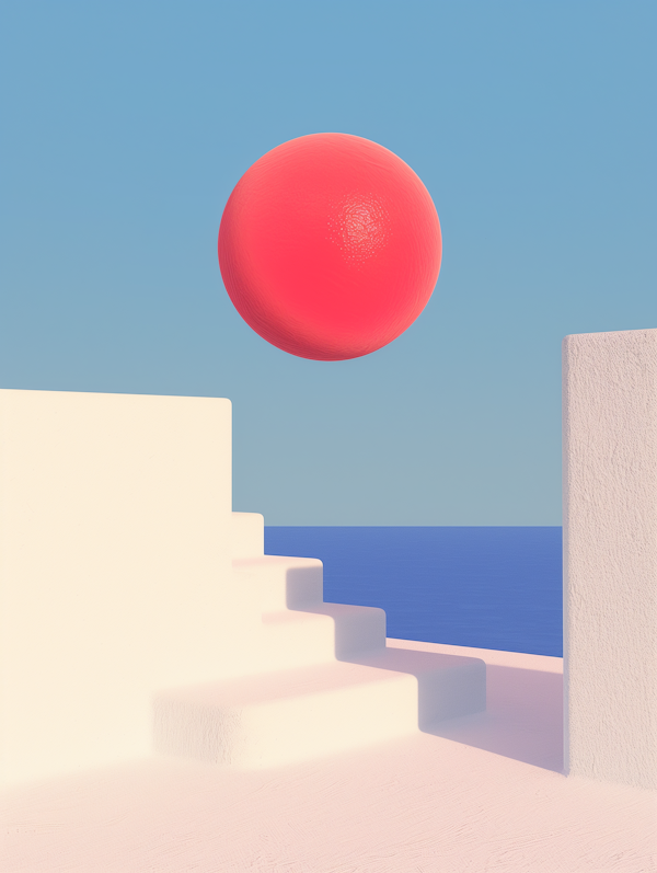 Red Sphere and White Steps