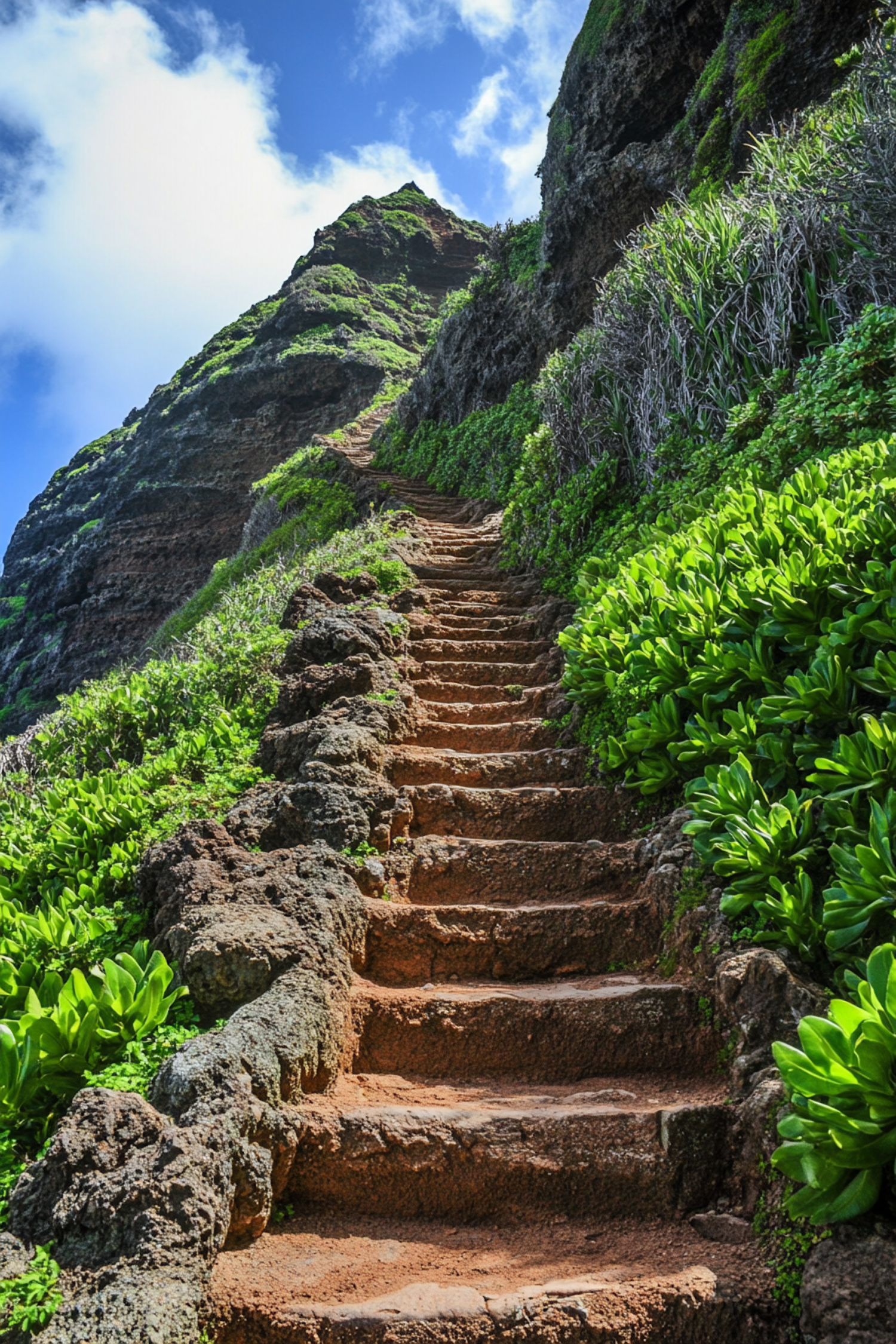 Rugged Stone Staircase on Lush Hillside