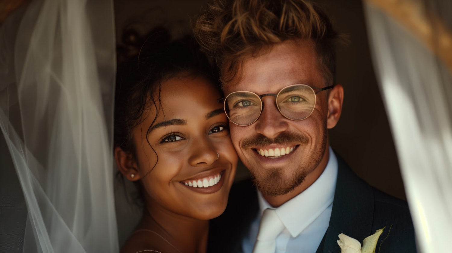 Joyful Interracial Wedding Couple