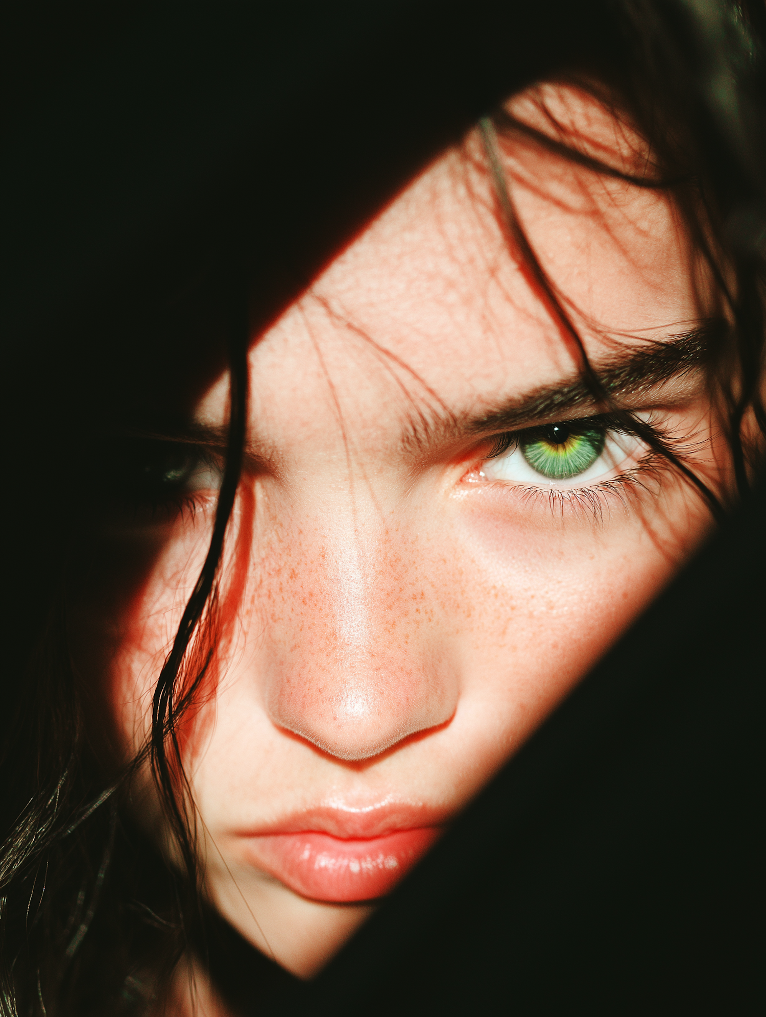 Close-up of a Human Face with Green Eyes