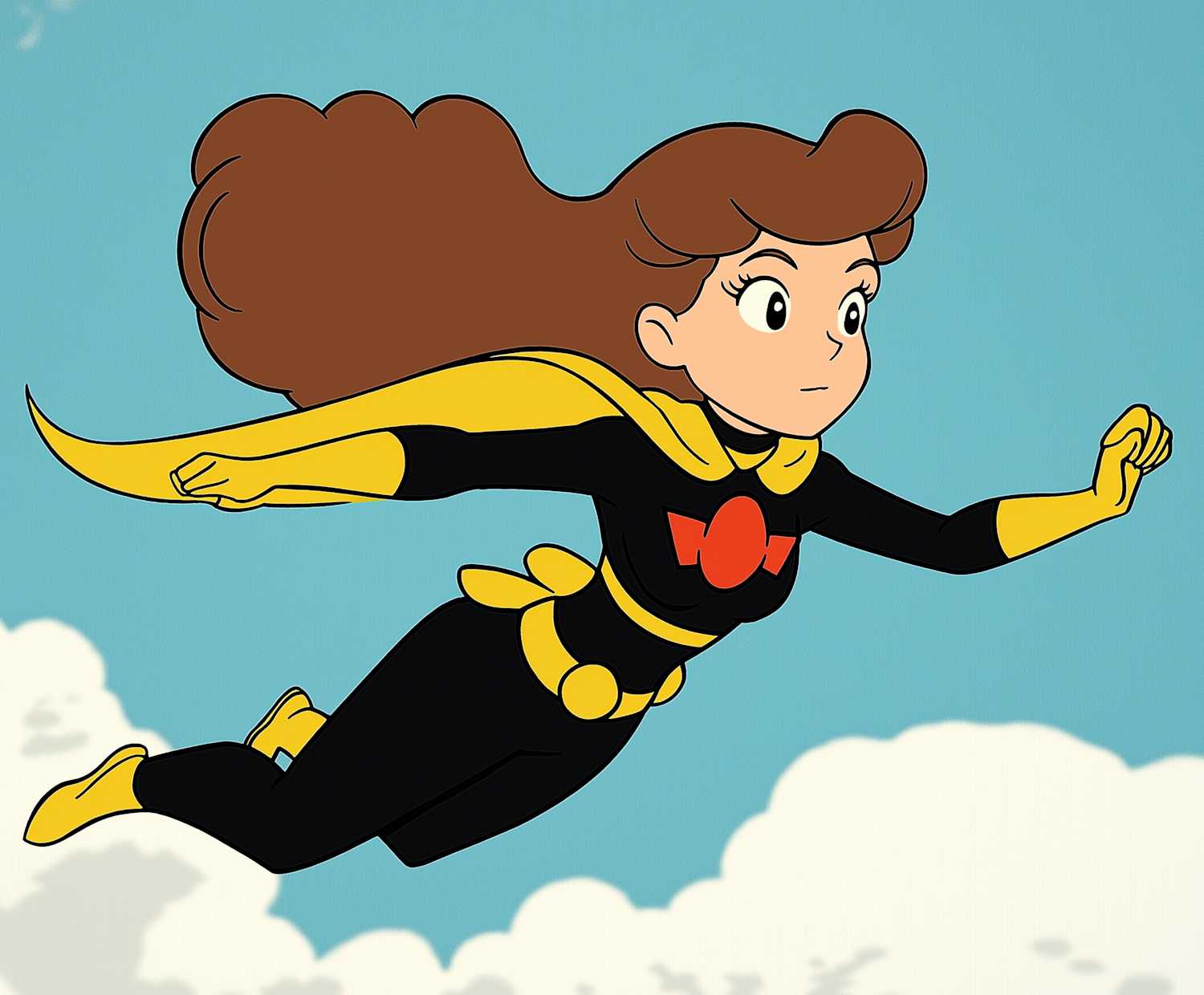 Cartoon Superhero Girl in Flight