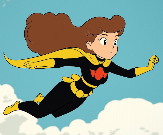 Cartoon Superhero Girl in Flight