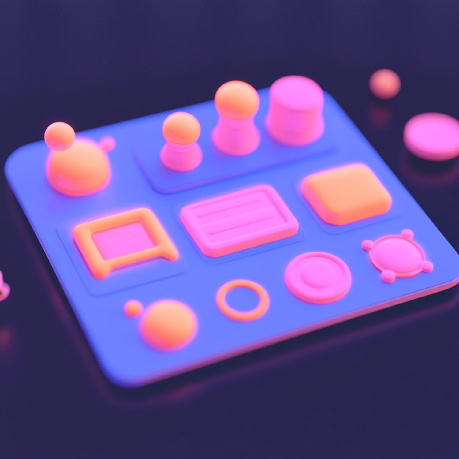 Colorful 3D Modeled Objects on Glowing Surface