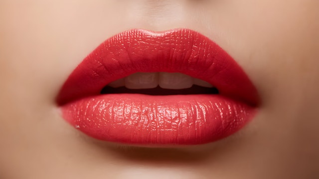 Glossy Red Lips Close-Up