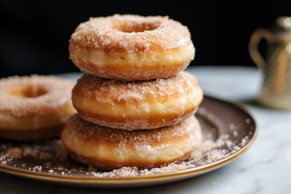 Golden Sugared Ring Donuts on Vintage Plate