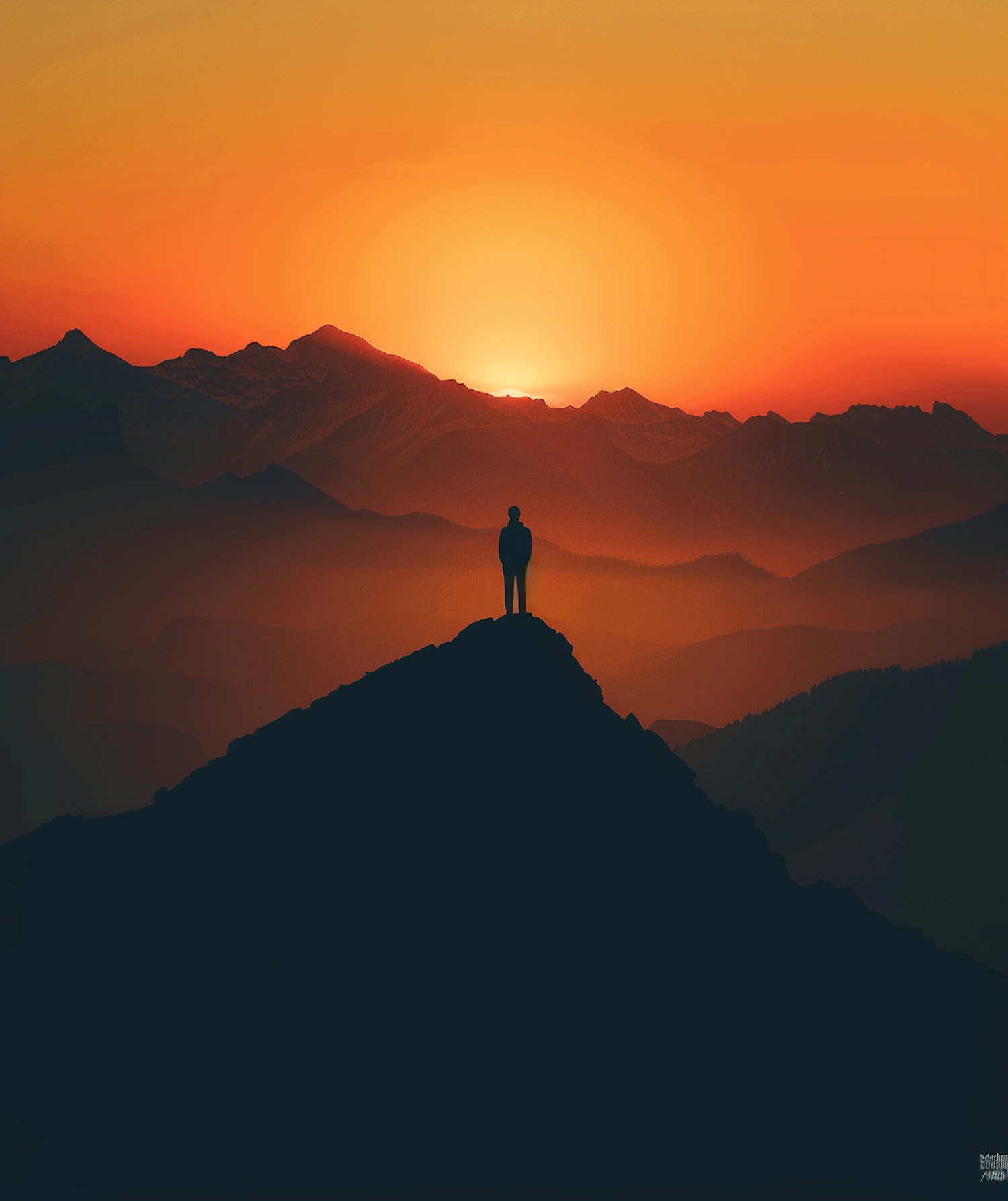 Sunset Contemplation on Mountain Peak