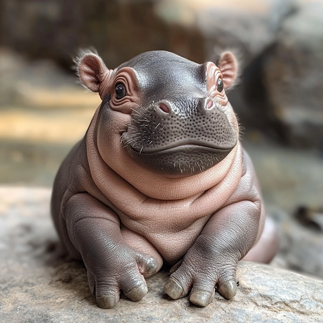 Baby Hippopotamus on Rock