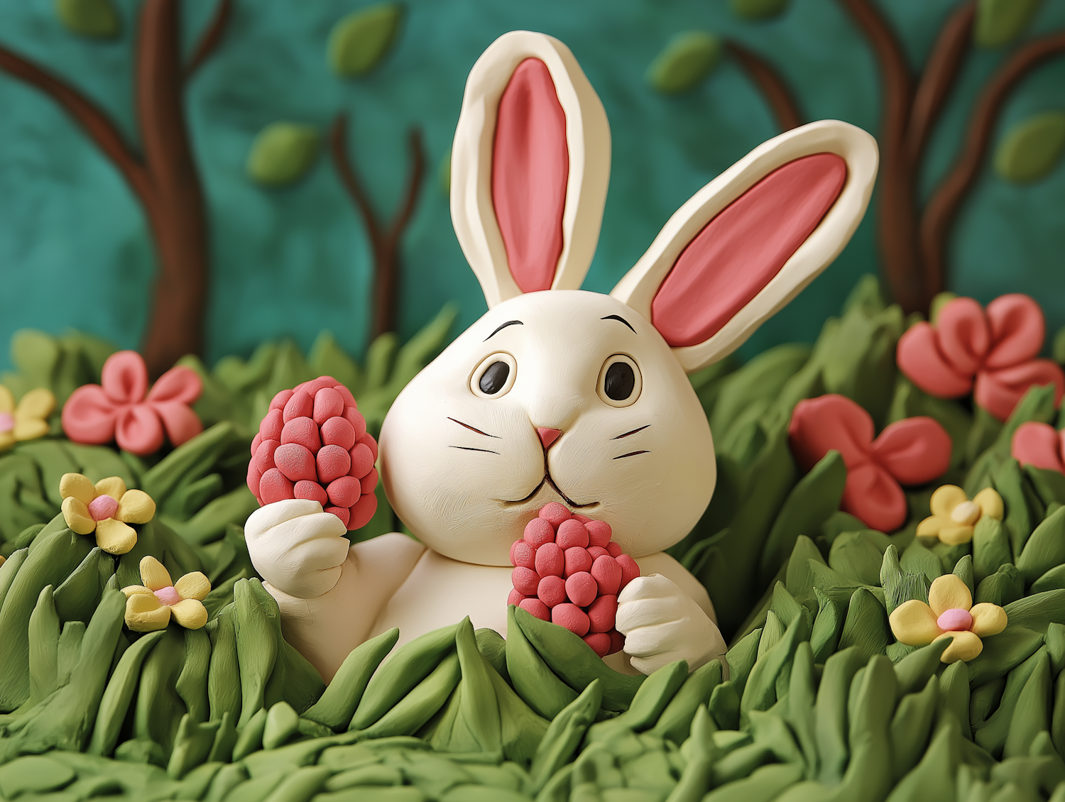 Charming Claymation Rabbit with Berries