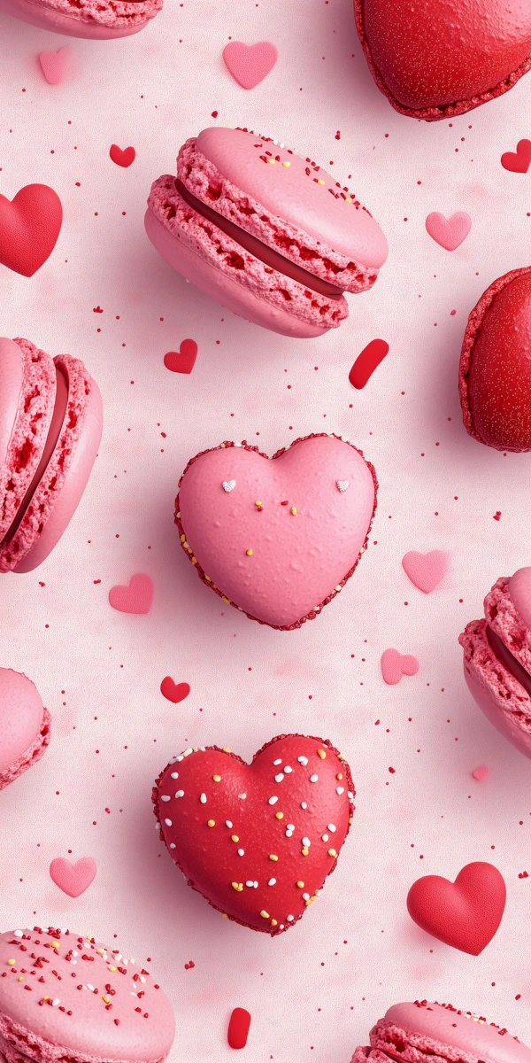 Heart and Round Macarons on Pink Background
