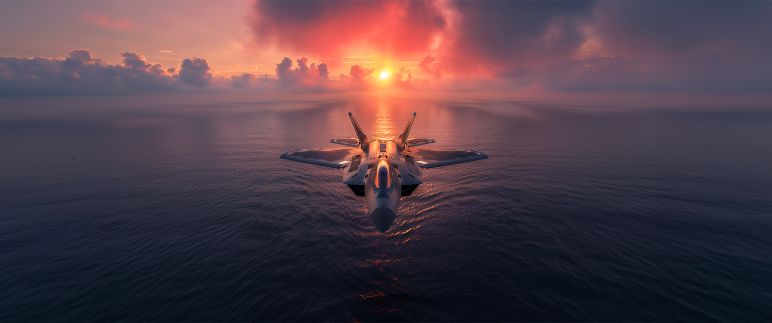 Jet Fighter Flying at Sunrise