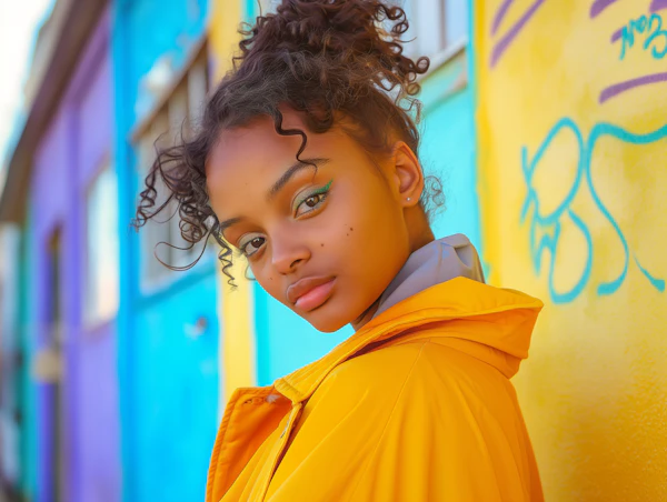 Thoughtful Woman with Graffiti Background