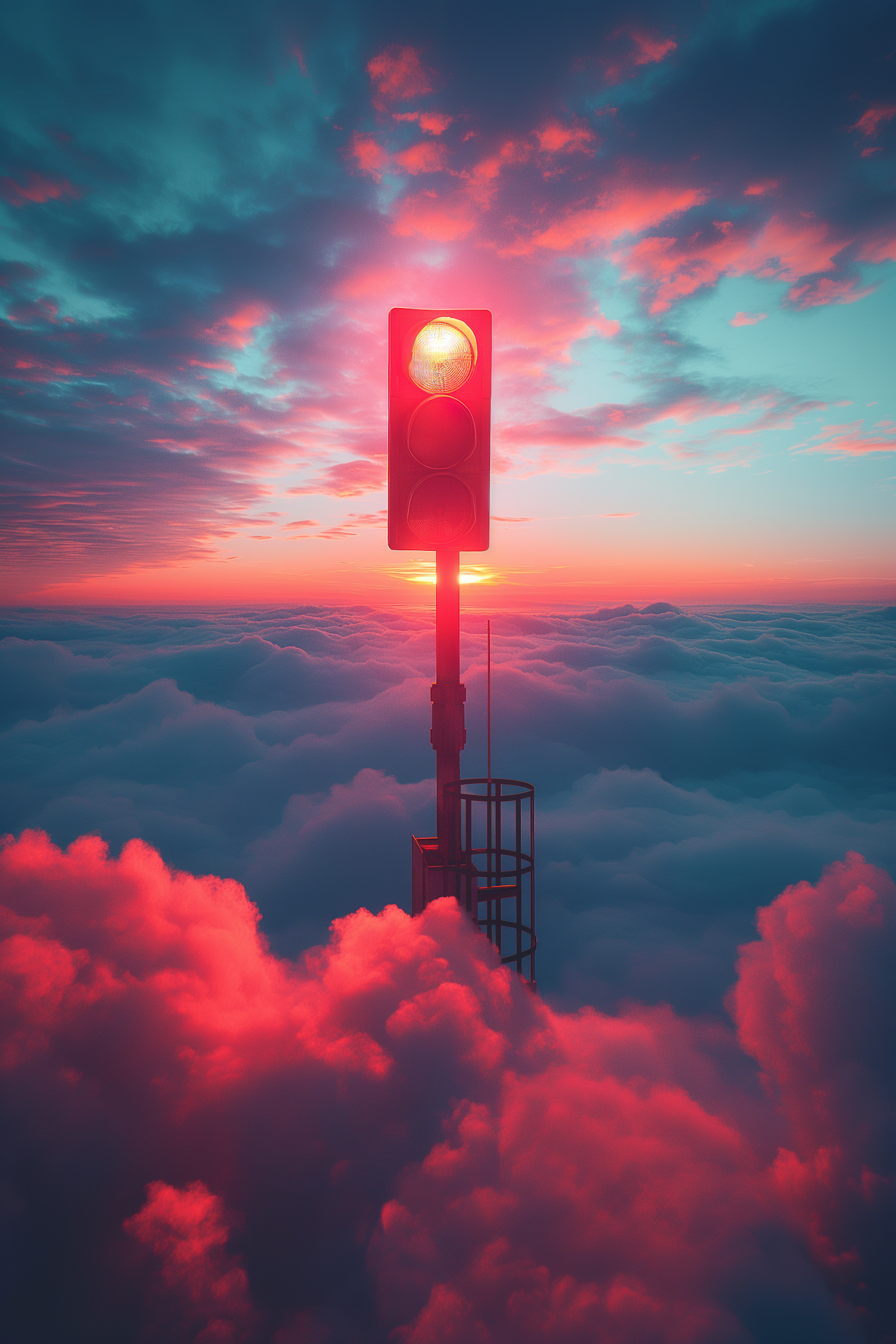 Surreal Traffic Light in the Sky