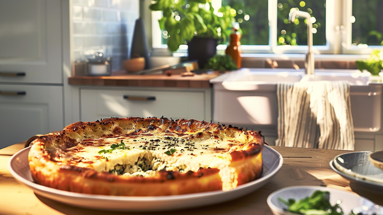 Sunlit Kitchen with Fresh Pizza