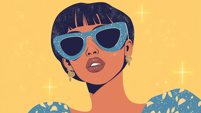 Stylized Portrait with Blue Sunglasses