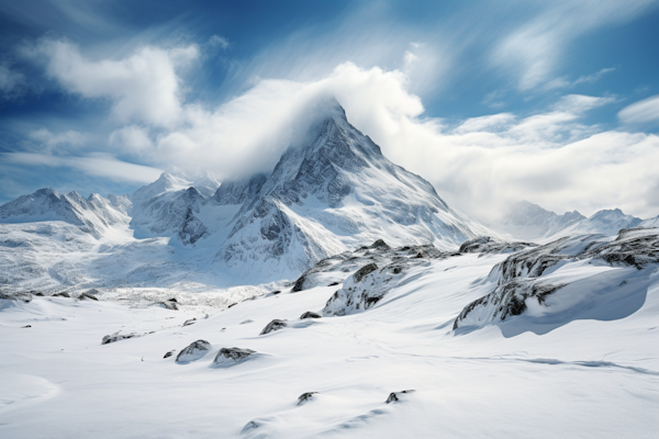 Majestic Peak in the Snow-Clad Mountains