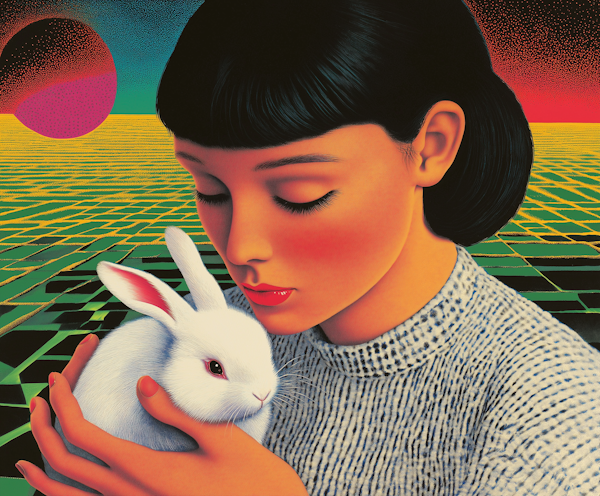 Serene Woman with Rabbit Illustration