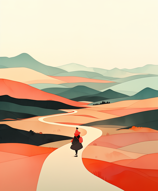 Lone Traveler in Colorful Hills