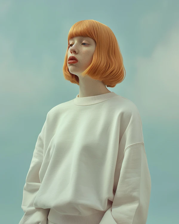 Contemplative Woman with Orange Bob Haircut