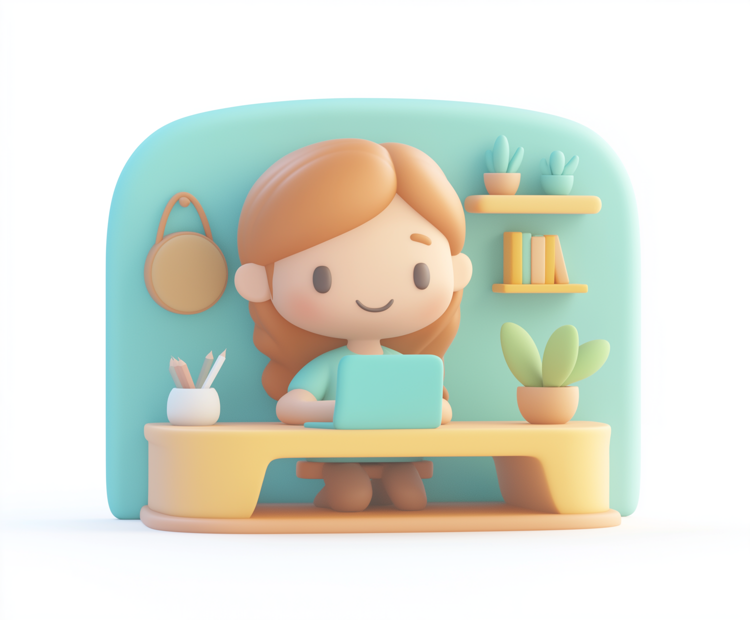 Stylized 3D Illustration of a Young Girl on Her Laptop