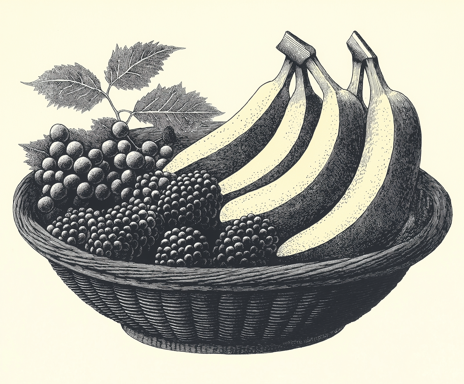 Vintage Fruit Basket Illustration