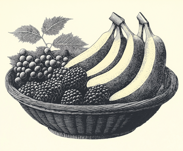 Vintage Fruit Basket Illustration