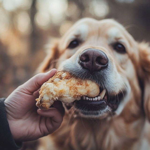 Golden Retriever Enjoying Fried Chicken