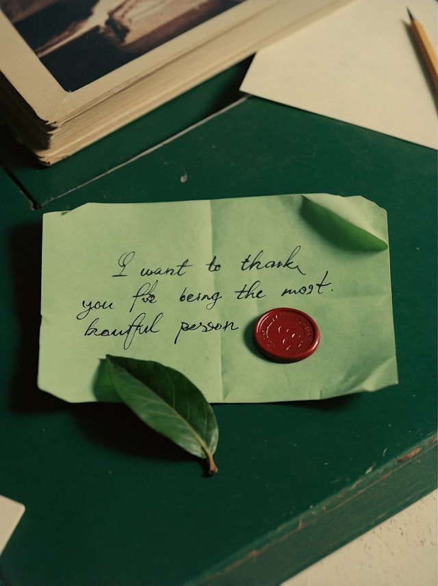 Handwritten Note with Wax Seal and Leaf