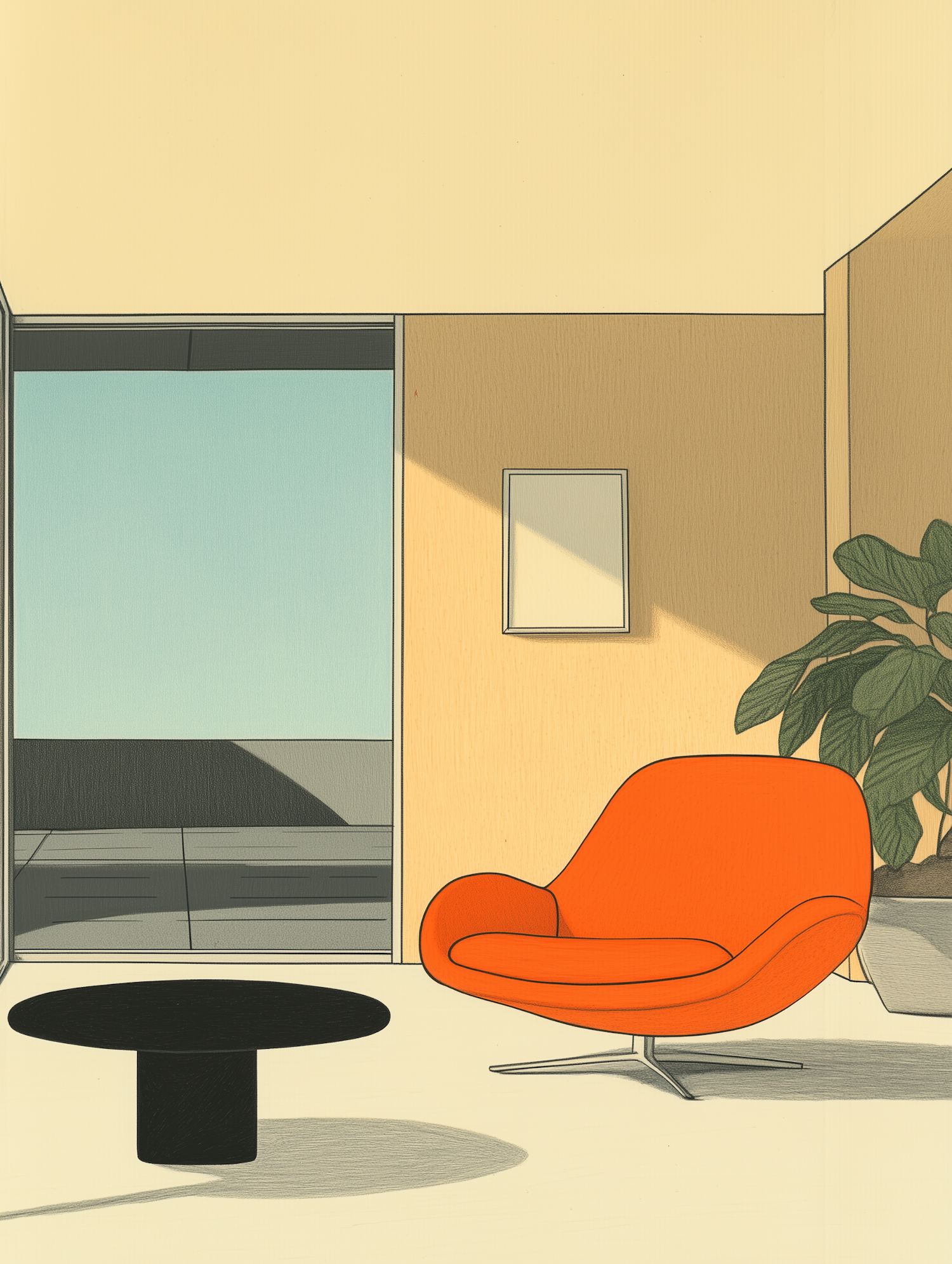 Minimalist Interior with Orange Chair