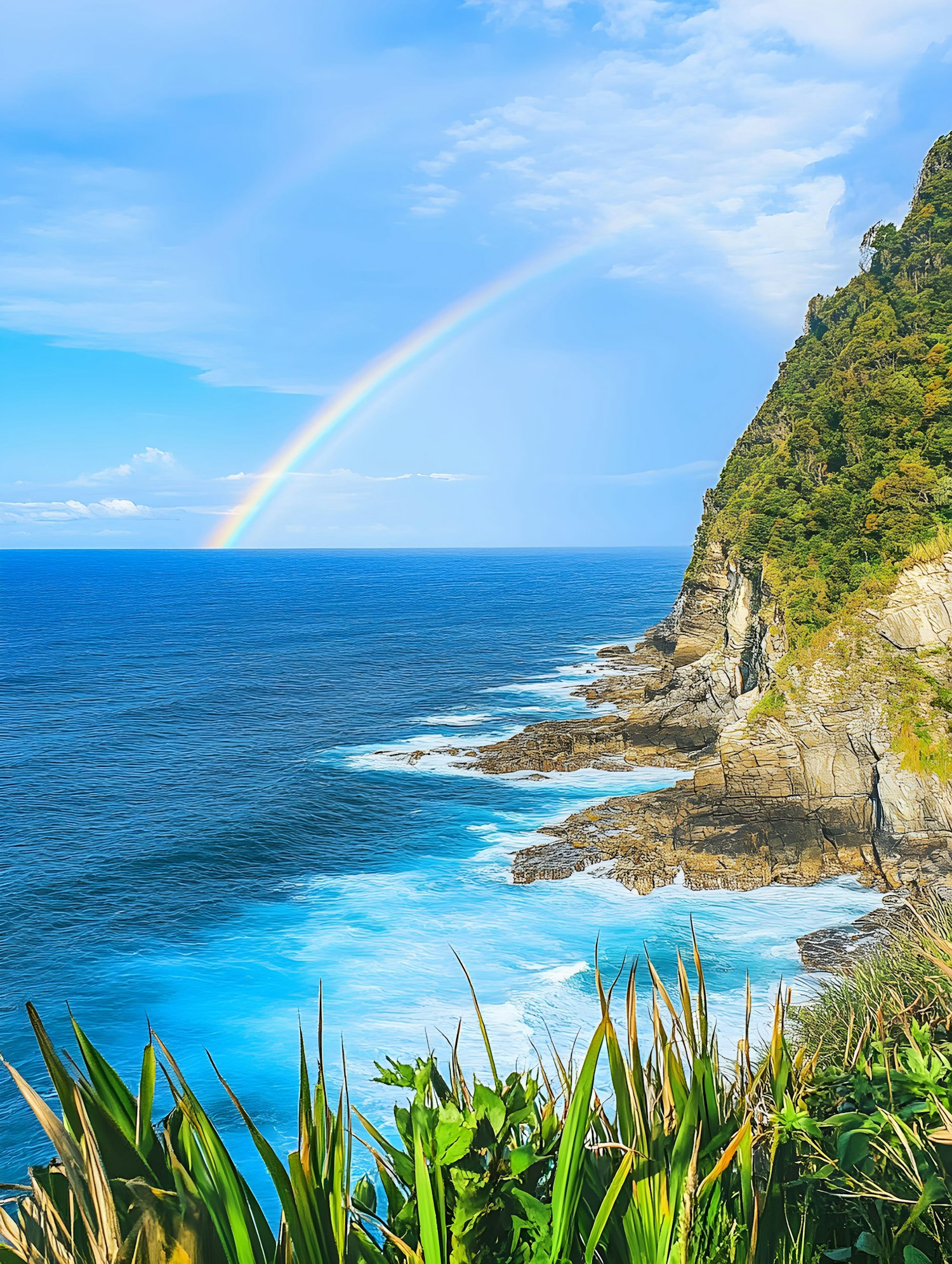 Serene Coastal Landscape with Rainbow