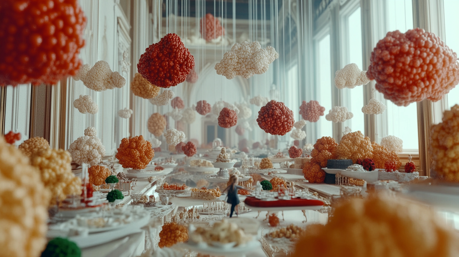 Surreal Grand Hall with Floating Clusters