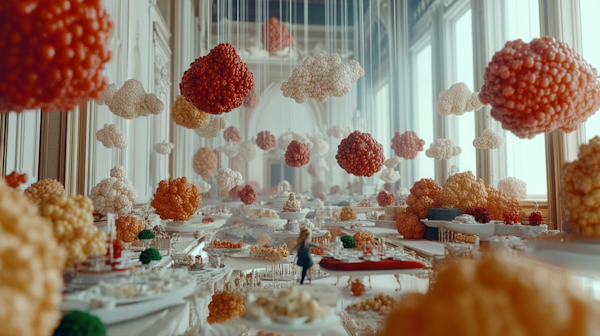 Surreal Grand Hall with Floating Clusters