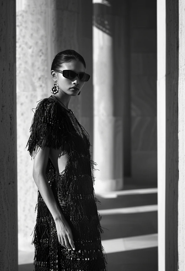 Elegant Woman in Black and White