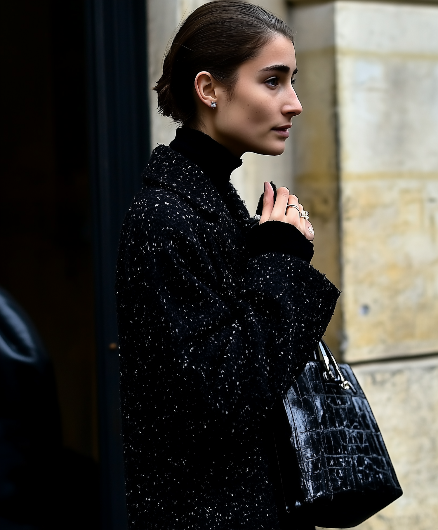 Elegant Woman in Black Coat