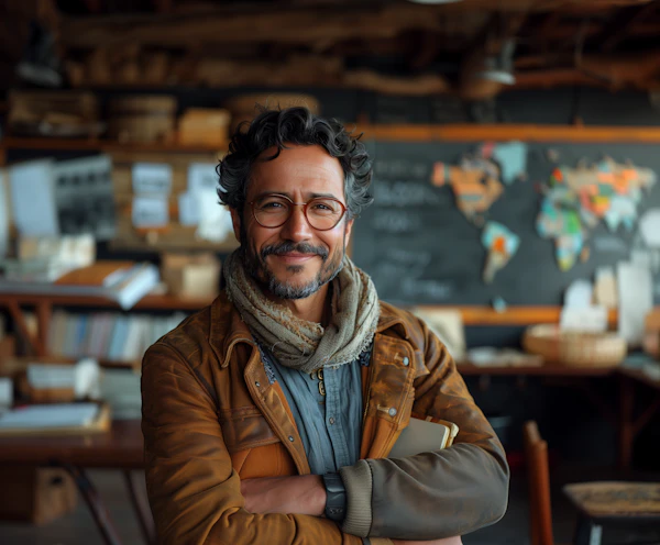 Engaging Middle-aged Man in Cozy Intellectual Setting