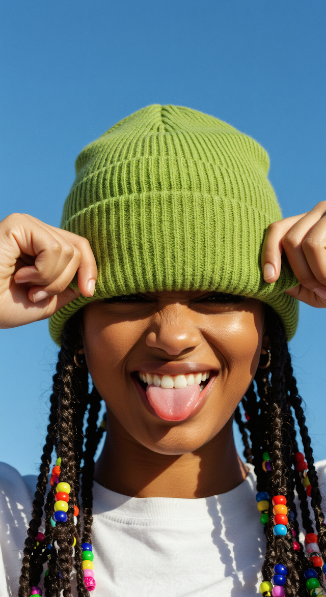 Playful Person with Green Hat