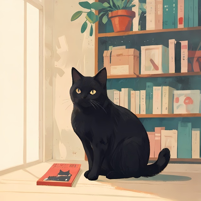 Serene Black Cat in Cozy Setting