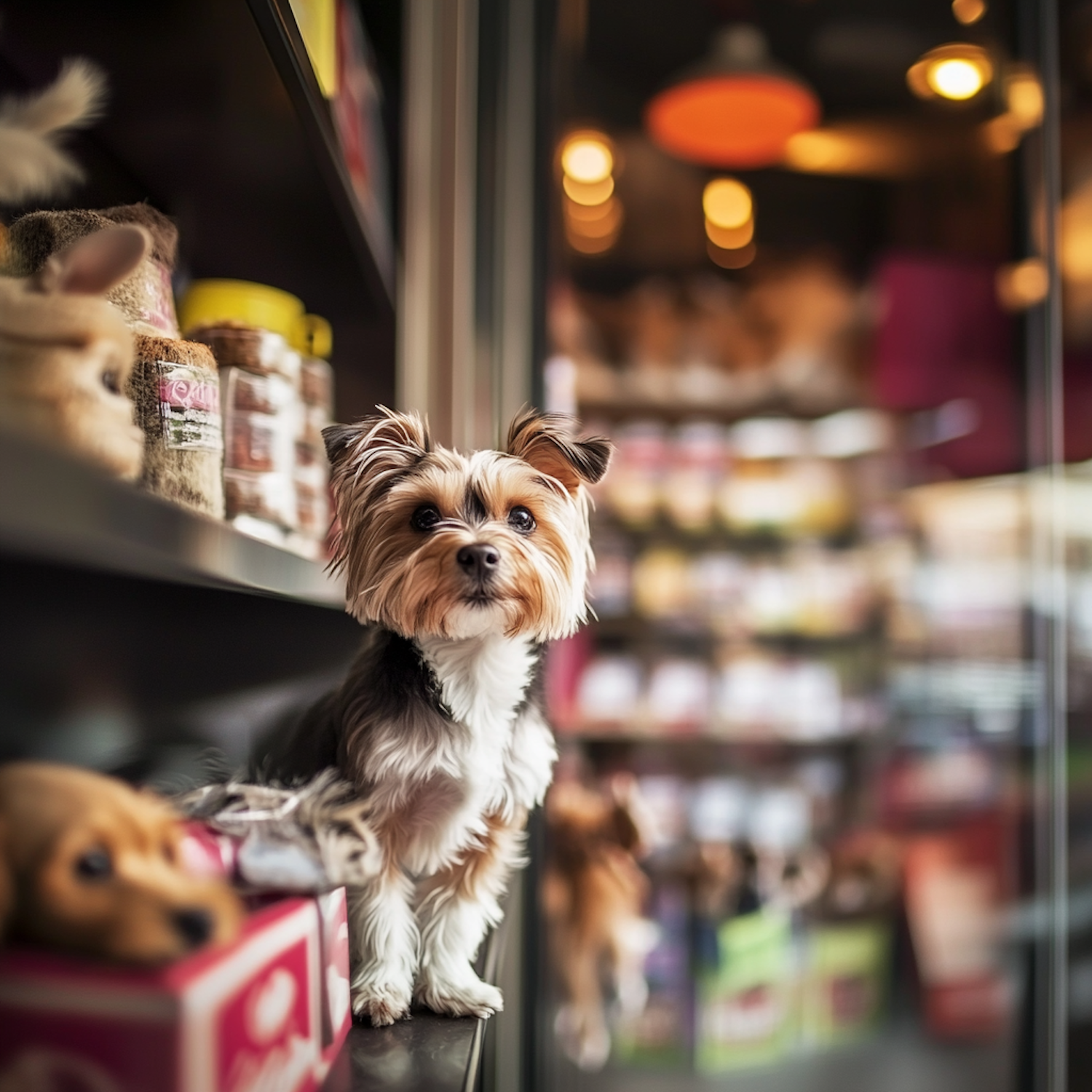 Curious Dog in Pet Store