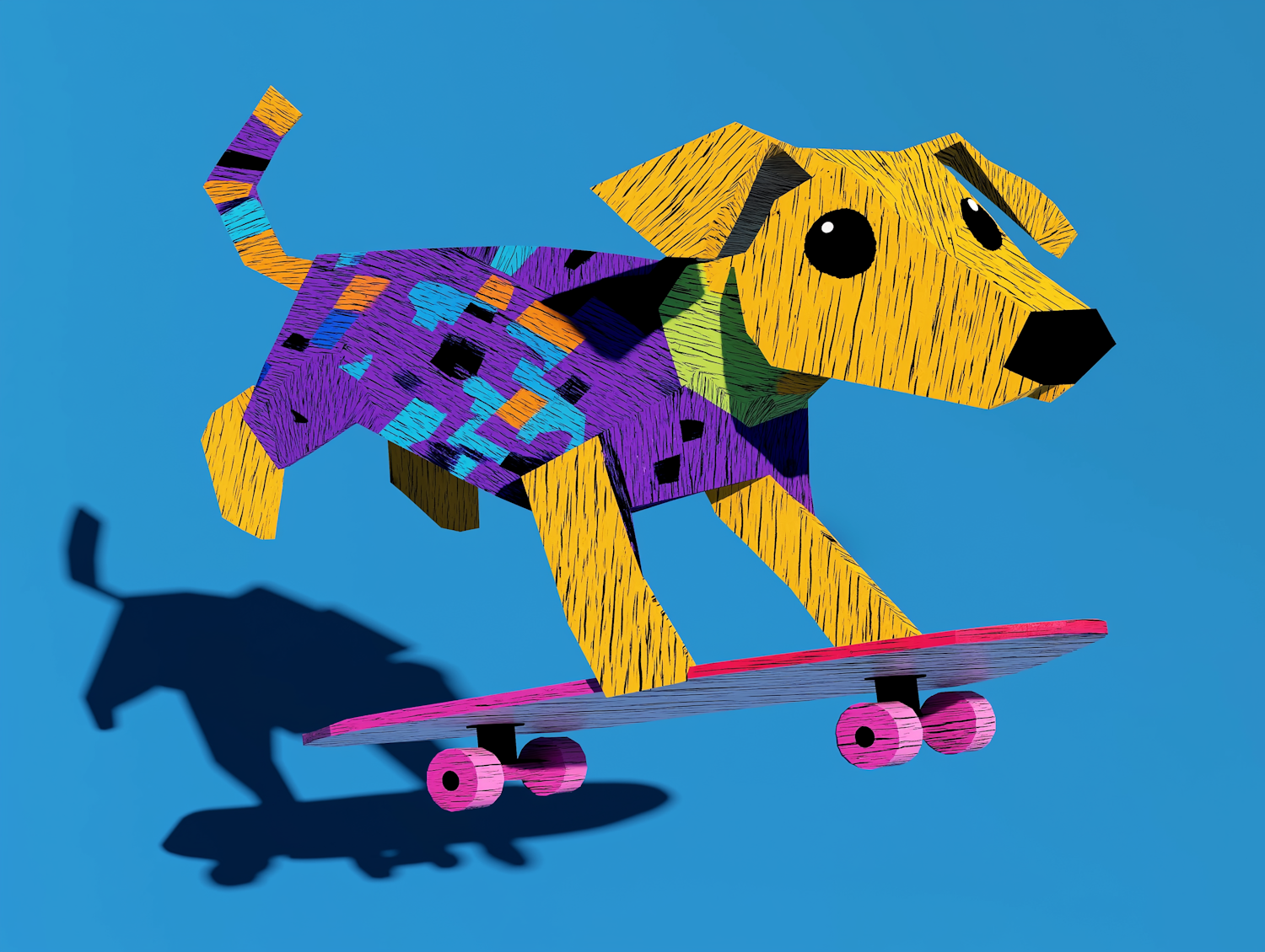 Colorful Dog on Skateboard