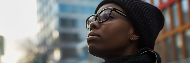 Contemplative African American Woman in Urban Setting