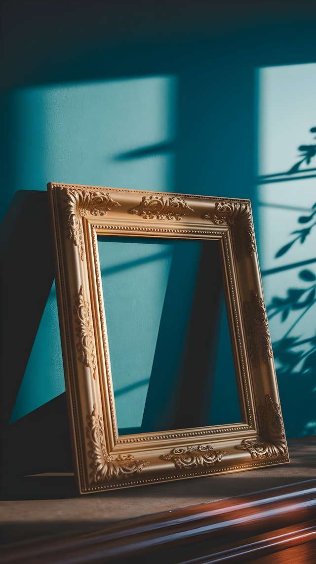 Golden Frame on Teal Wall