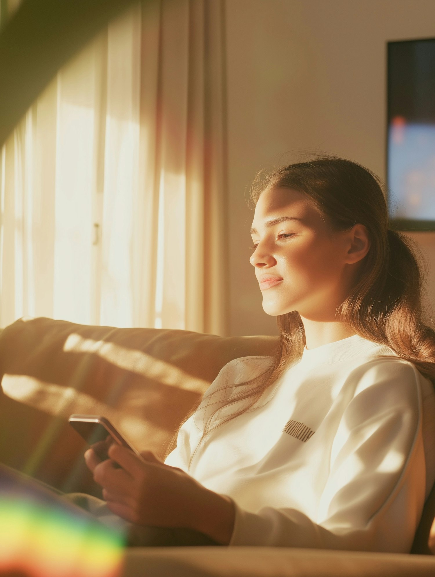 Serene Woman in Sunlit Room