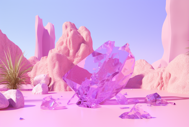 Pastel Dreamscape with Purple Crystal