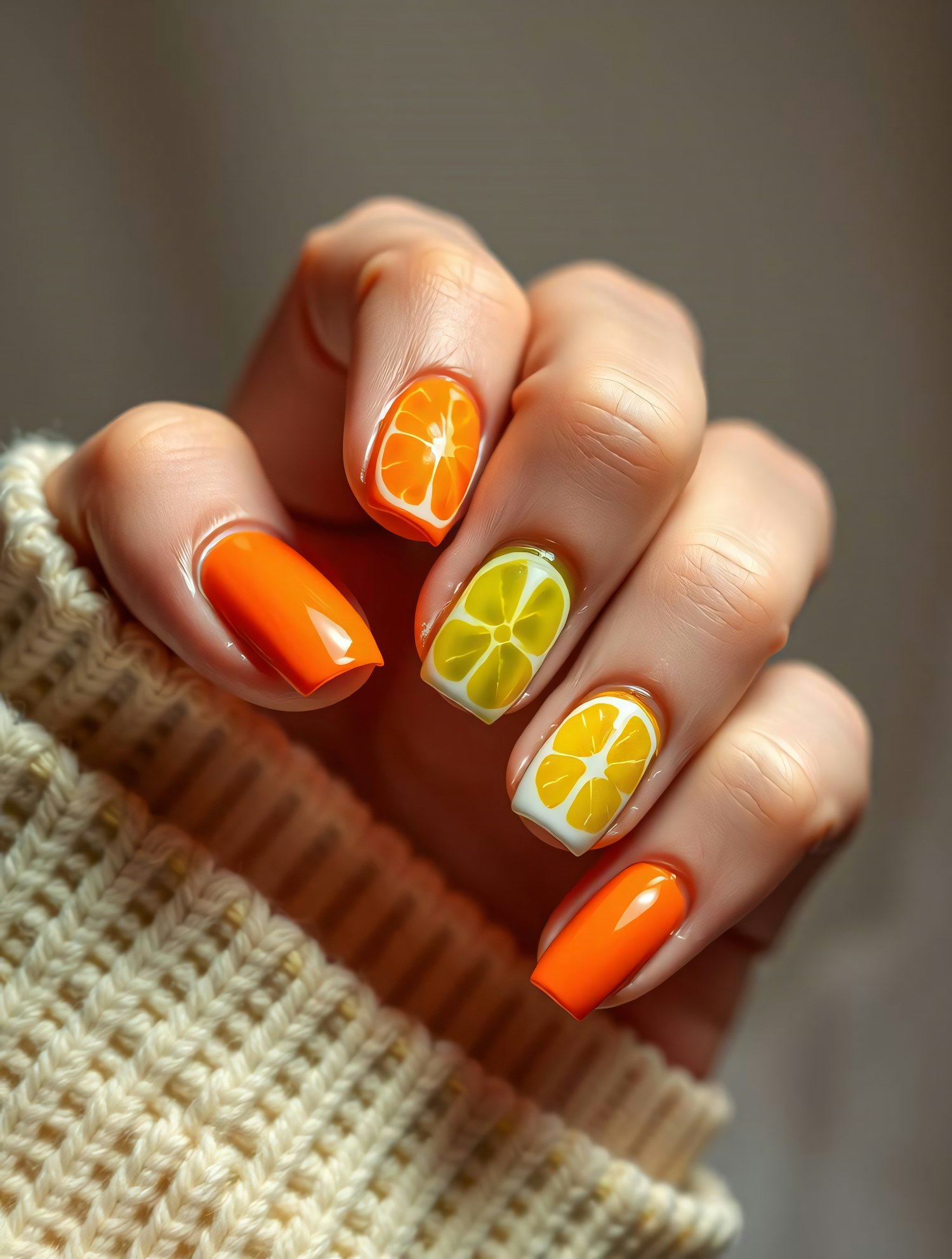 Citrus-Themed Nail Art