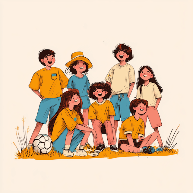 Cheerful Children Team Illustration