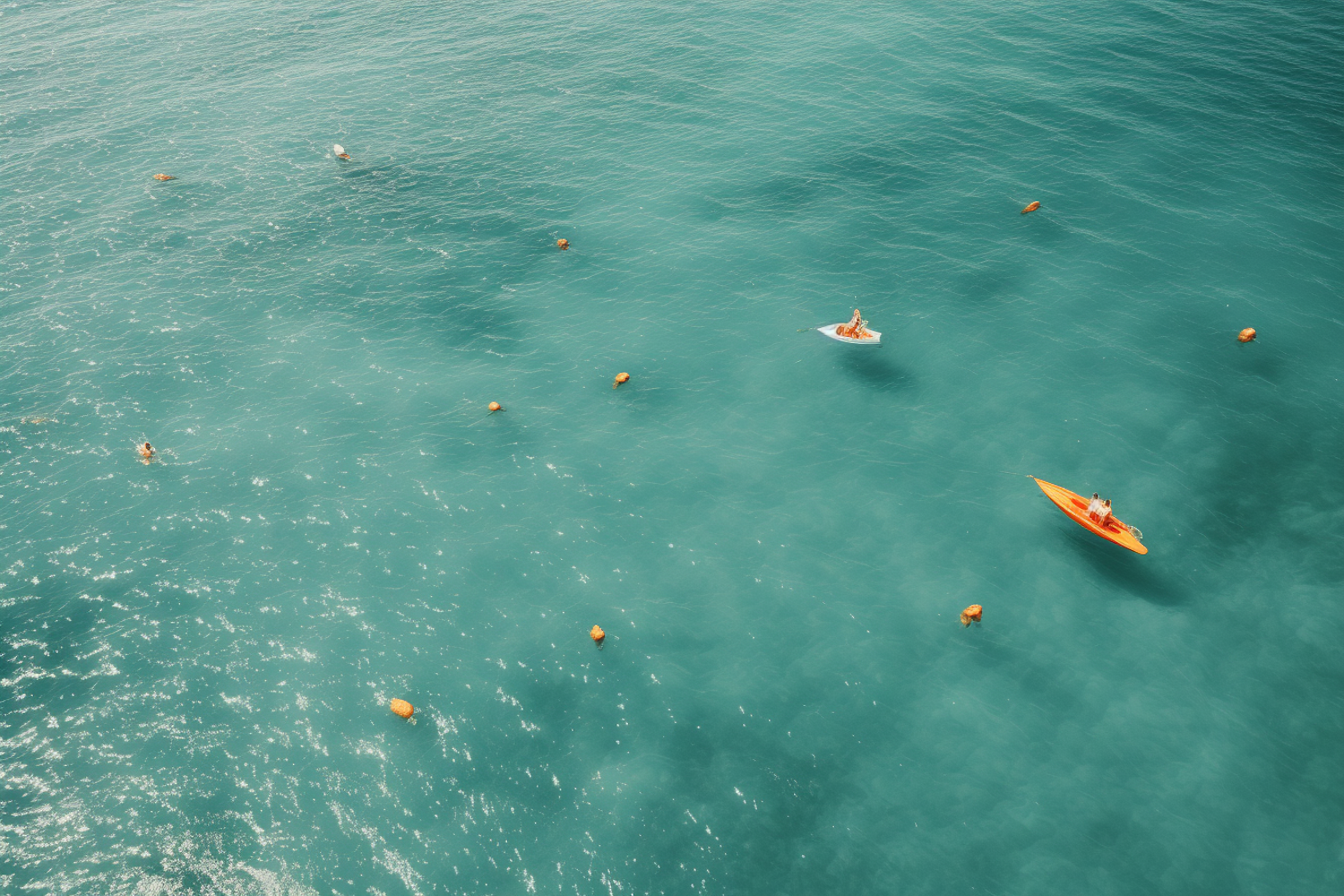 Serene Turquoise Sea with Orange Kayaks