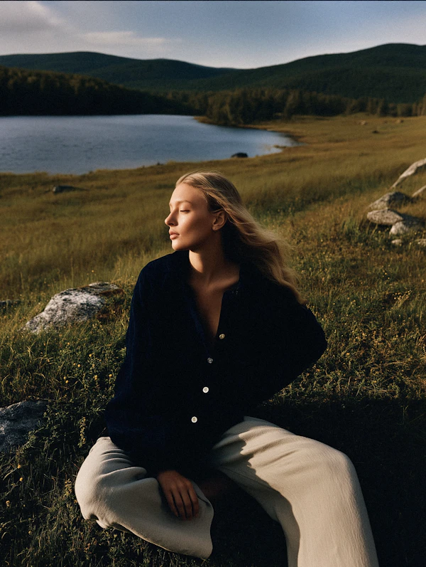 Woman by Tranquil Lake
