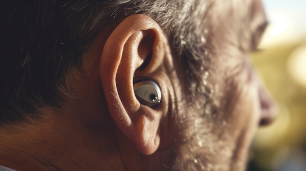 Close-up of Older Man's Ear with Hearing Aid