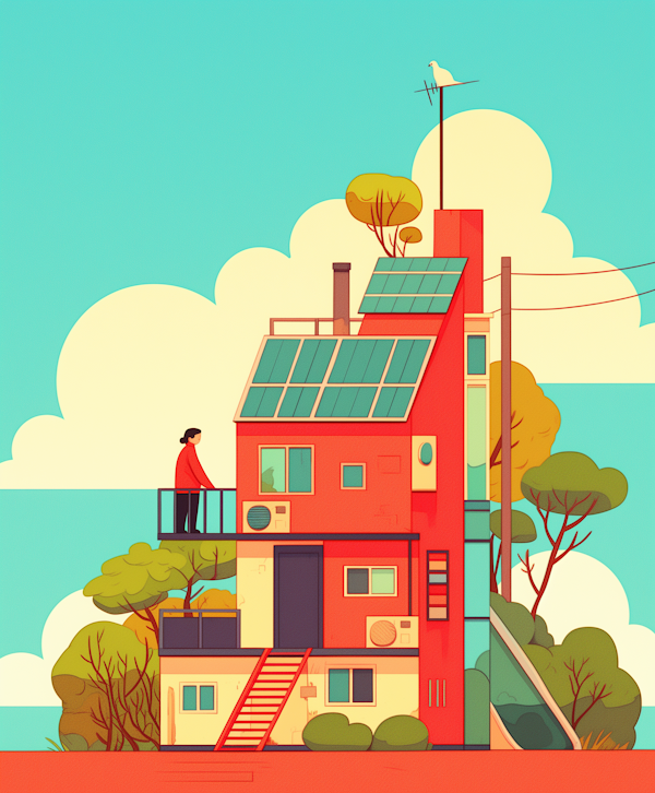 Modern Red House with Solar Panels