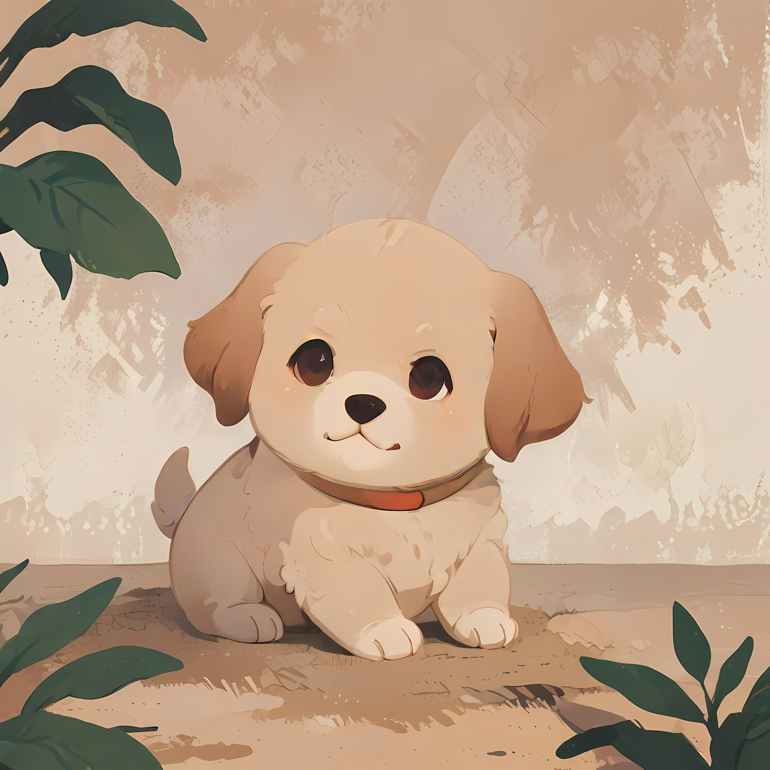 Cartoon Puppy with Leaves